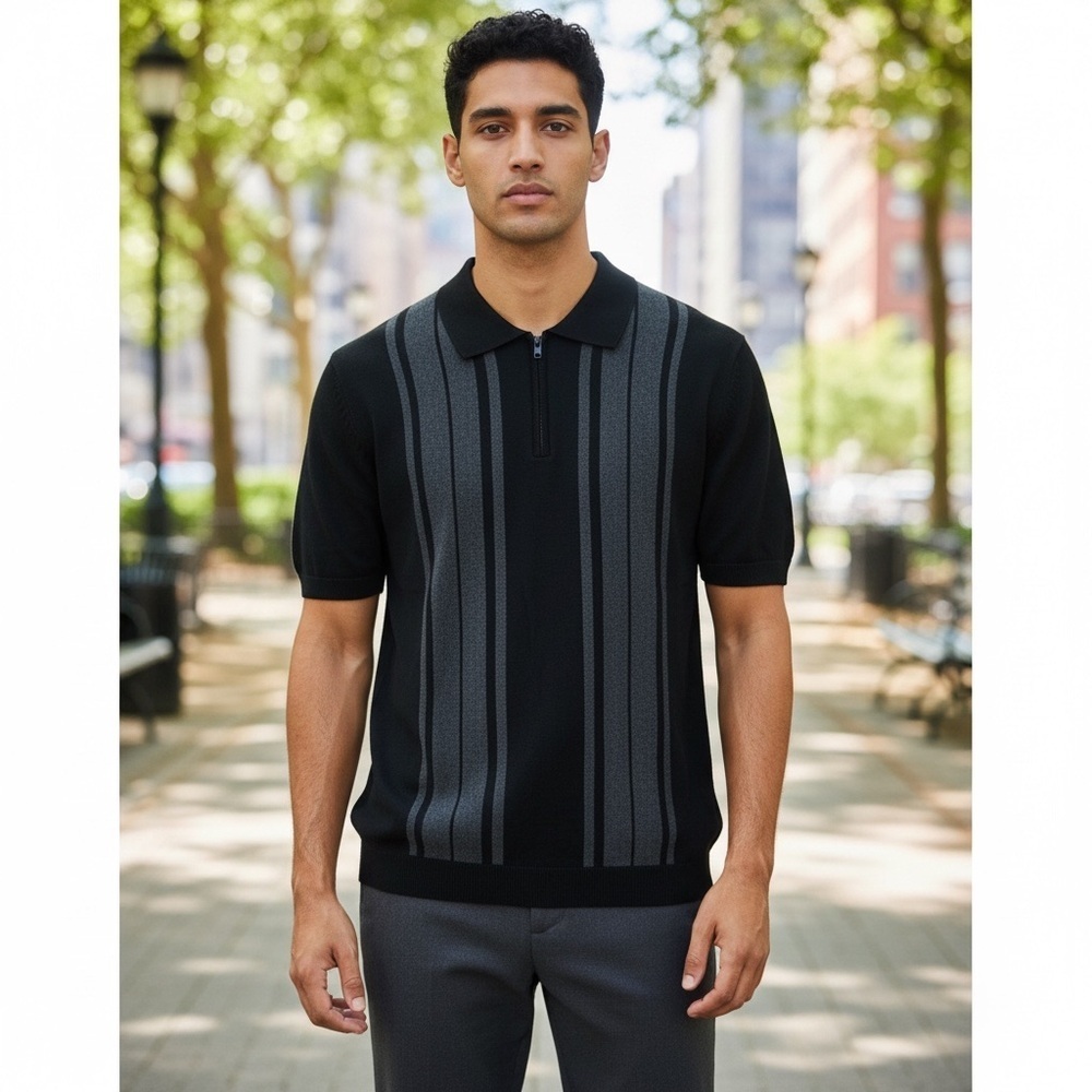 PO575 Mens Express Brand Trendy old money Zipper Polo Shirt XS